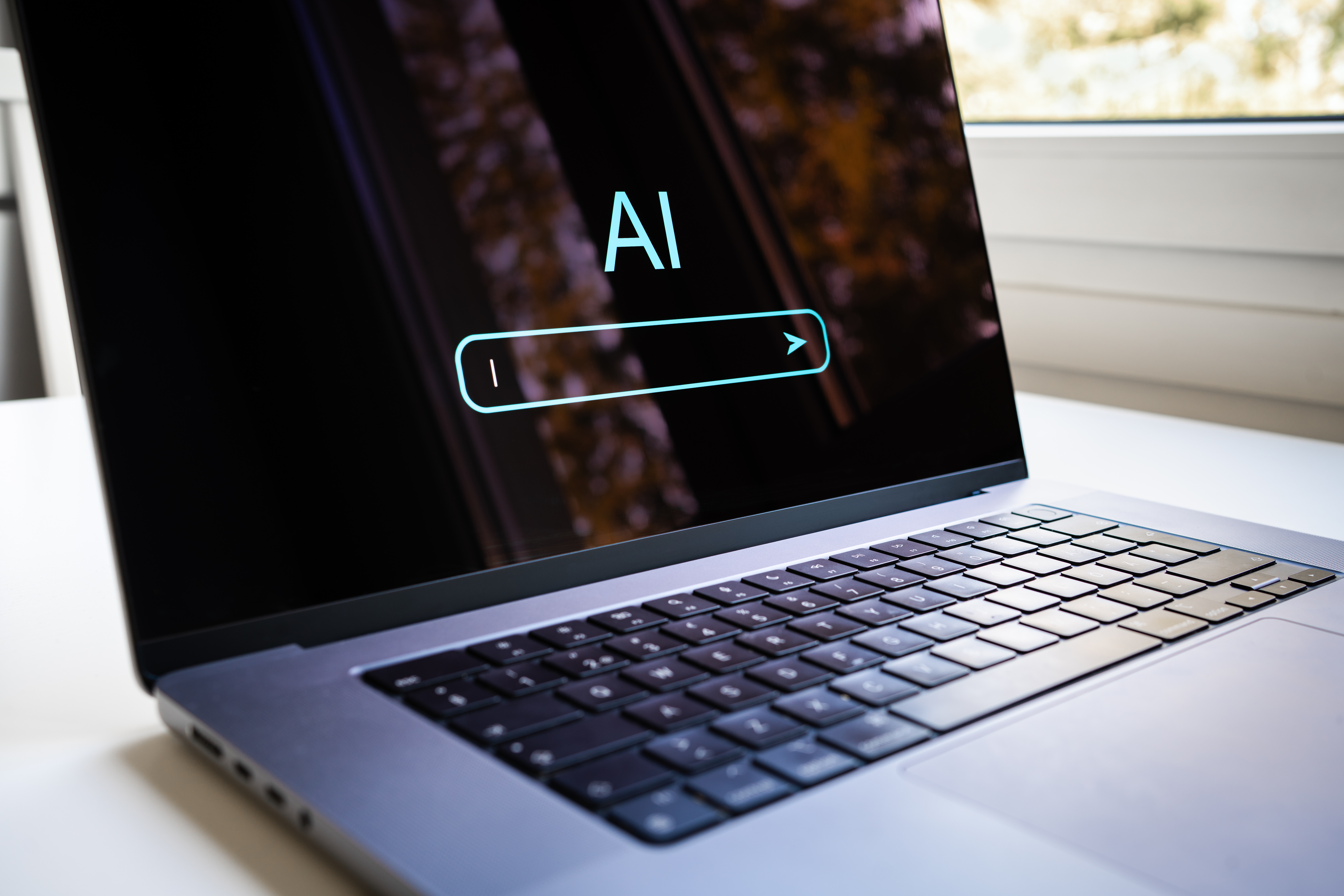 AI generate with prompt in laptop computer Content artificial text or search at home Chatbot and digital virtual assistant model Creative photo and image technology