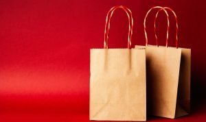 shopping bags on red background